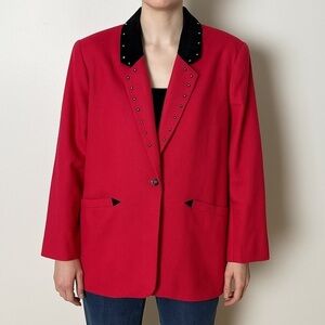 Saddle Ridge Vintage Western Studded Blazer Red Black Suede Collar M
